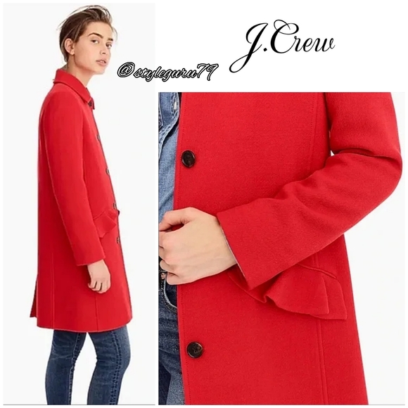 NWT, J. CREW, Italian Double Cloth Wool Topcoat in Bright Cerise/Red - Picture 2 of 4